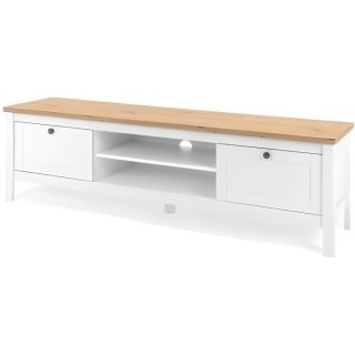 Meuble TV 2 tiroirs - Décor chene artisan et blanc - L 160 x P 45 x H