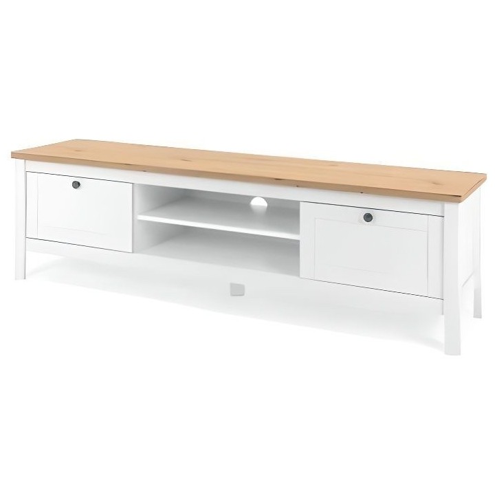Meuble TV 2 tiroirs - Décor chene artisan et blanc - L 160 x P 45 x H