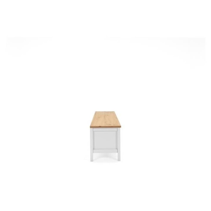 Meuble TV 2 tiroirs - Décor chene artisan et blanc - L 160 x P 45 x H