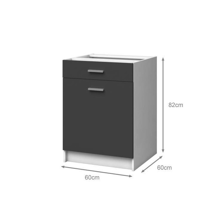 EXTRA - Meuble bas de cuisine 60cm 1 Tiroir - Gris Mat