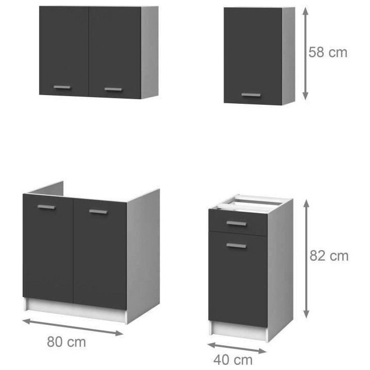 EXTRA - Cuisine complete L 180cm - 4 éléments -Gris Mat