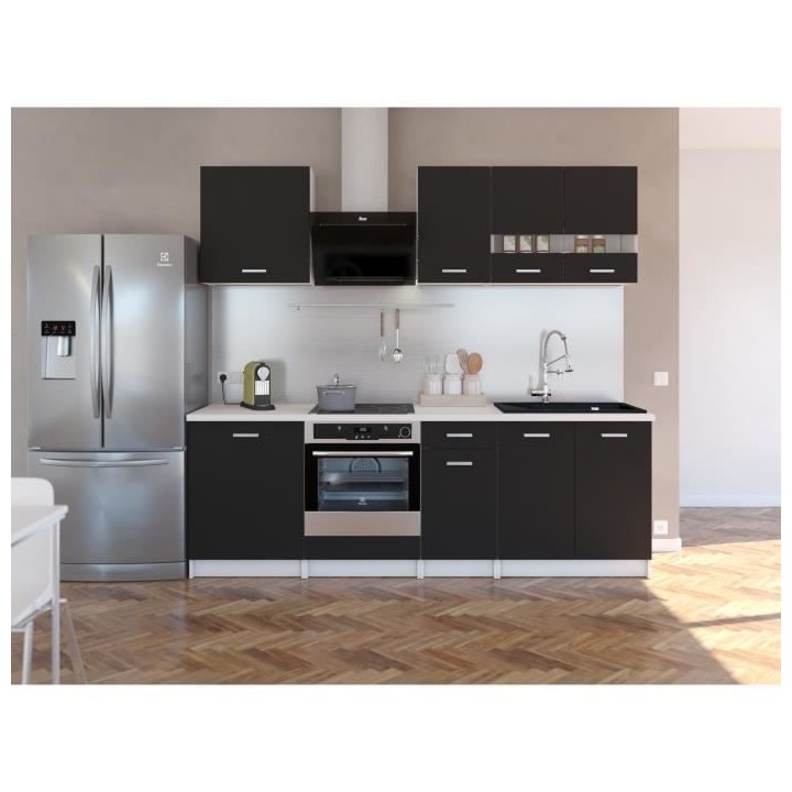 EXTRA - Cuisine complete L 240cm - 7 éléments - Noir Mat