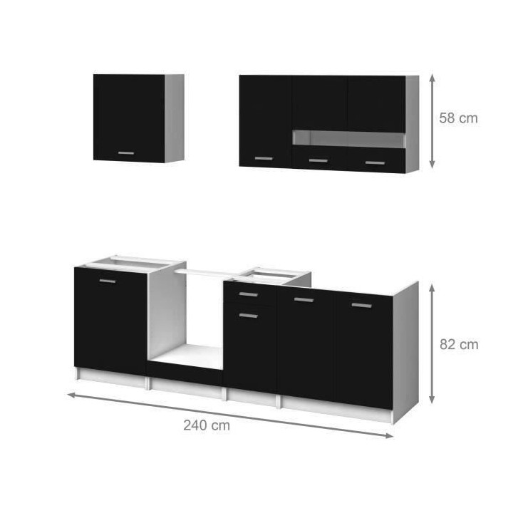 EXTRA - Cuisine complete L 240cm - 7 éléments - Noir Mat