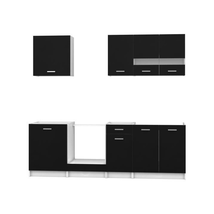 EXTRA - Cuisine complete L 240cm - 7 éléments - Noir Mat