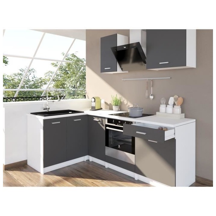 EXTRA - Cuisine complete d'angle L 240cm - Angle réversible - Gris Ma