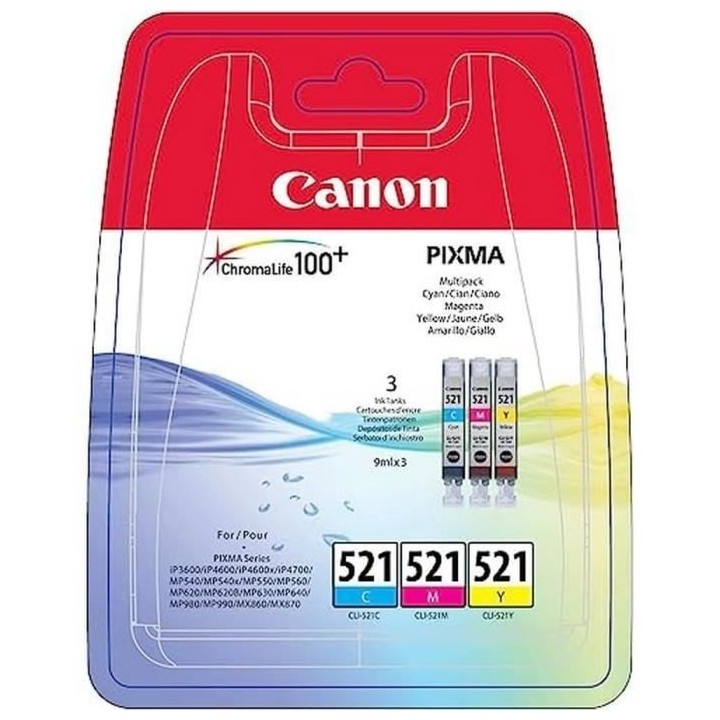 CANON Pack de 3 cartouches d'encre CLI-521 Cyan/Magenta/Jaune
