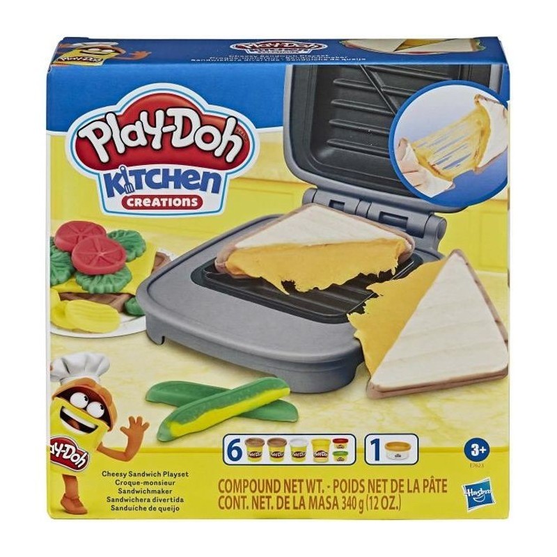 PLAY-DOH - Kitchen Creations - Croque -monsieur - theme de la nourriture - avec pâte PLAY-DOH - Elastix atoxique et 6 couleurs