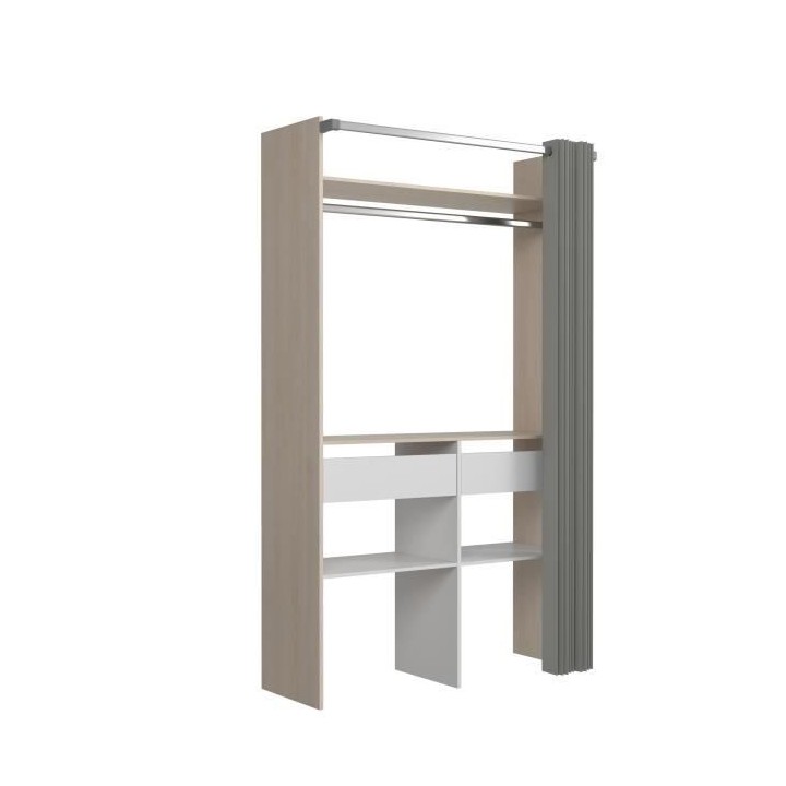 Aménagement de placard ARTIC avec rideau - Chene et Blanc - 1 penderi