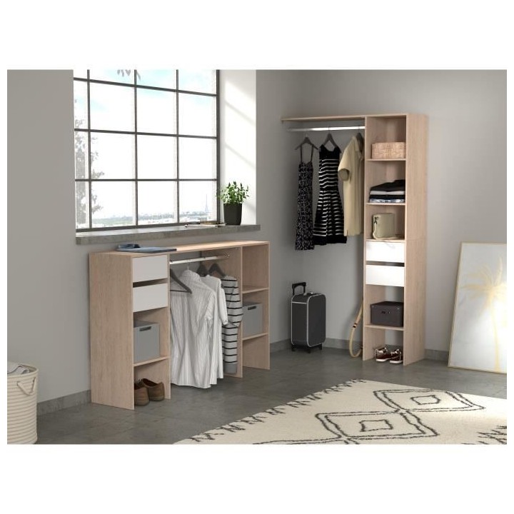 Kit dressing - EKIPA - URBAIN - Chene brooklyn et blanc - 2 tiroirs