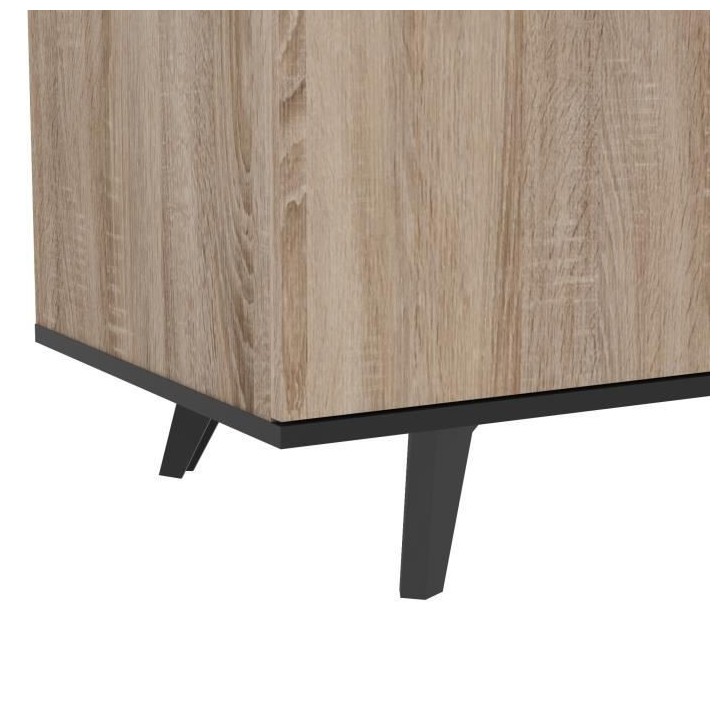 Buffet bas - Décor chene brossé et noir mat - Contemporain - WAYNE -