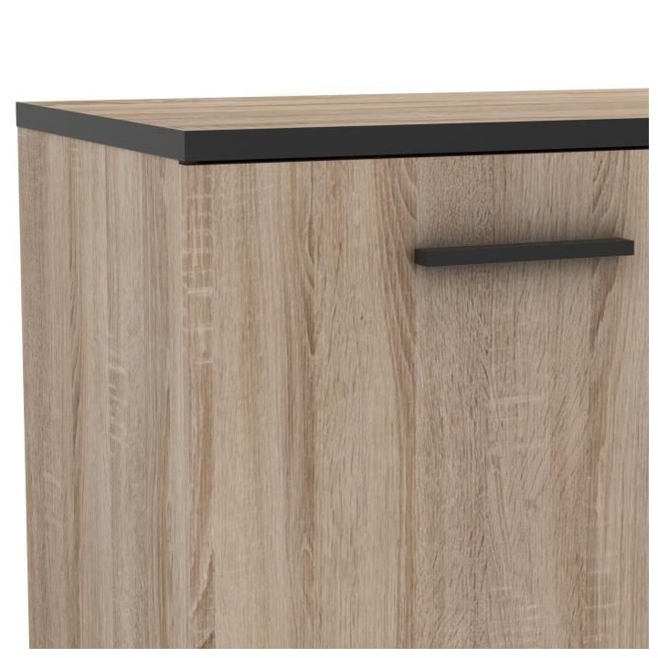 Buffet bas - Décor chene brossé et noir mat - Contemporain - WAYNE -