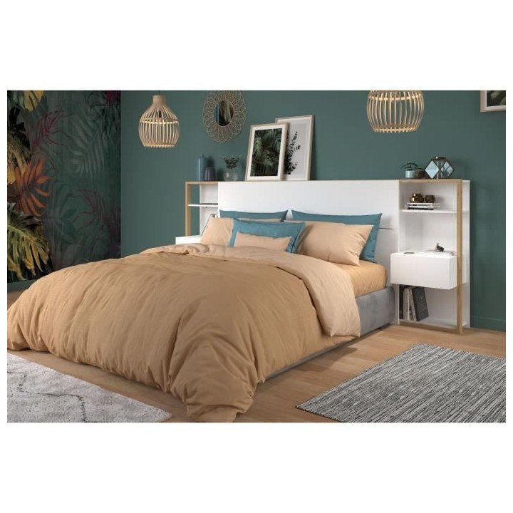 PARISOT Tete de Lit avec étageres + chevets intégrés - Décor blanc
