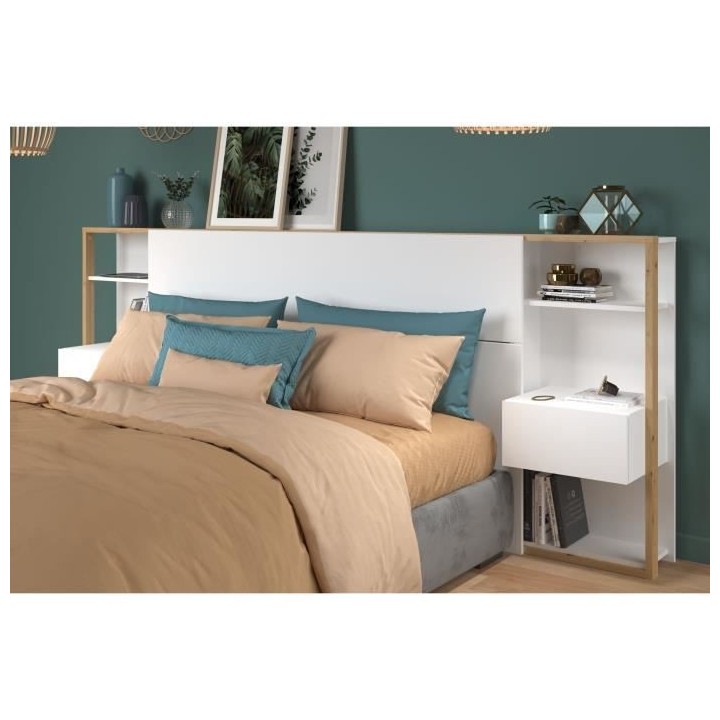 PARISOT Tete de Lit avec étageres + chevets intégrés - Décor blanc