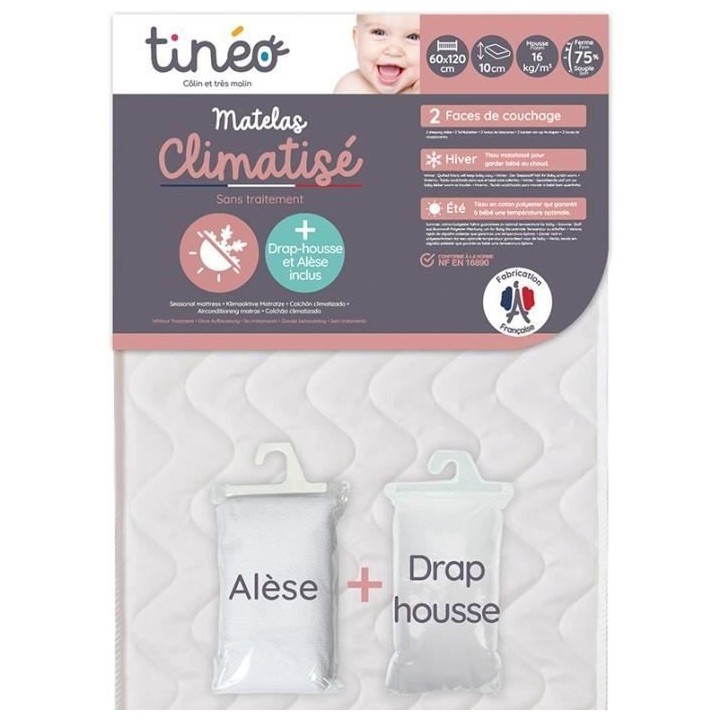 Matelas Climatisé TINEO 70x140 cm - Epaisseur 10 cm - Avec drap houss