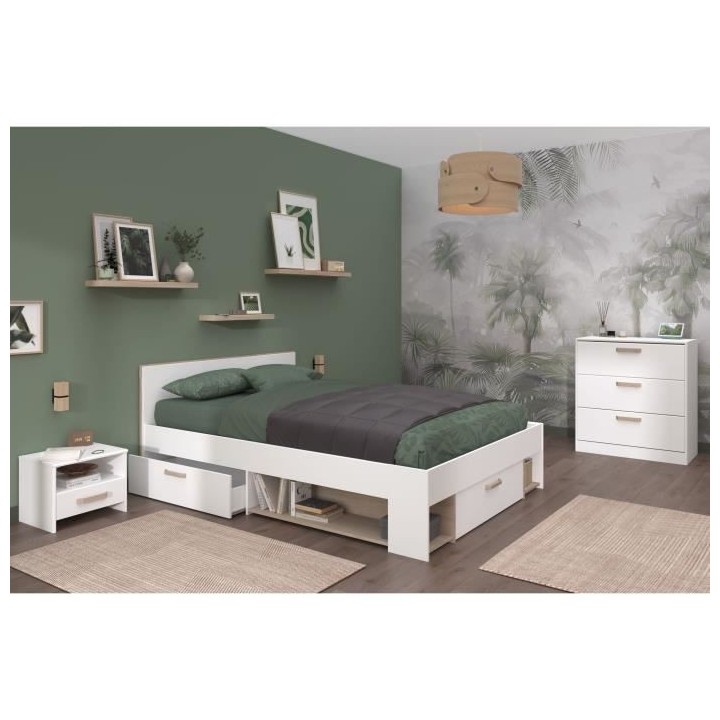 Chambre complete adulte DREAM : Lit 140x190/200 cm + 2 chevets + commo