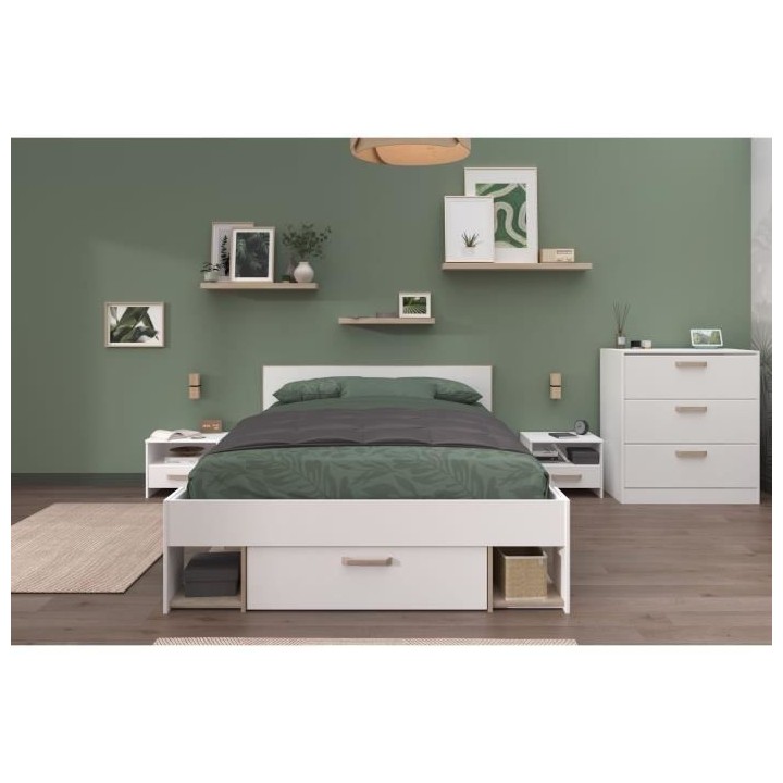 Chambre complete adulte DREAM : Lit 140x190/200 cm + 2 chevets + commo