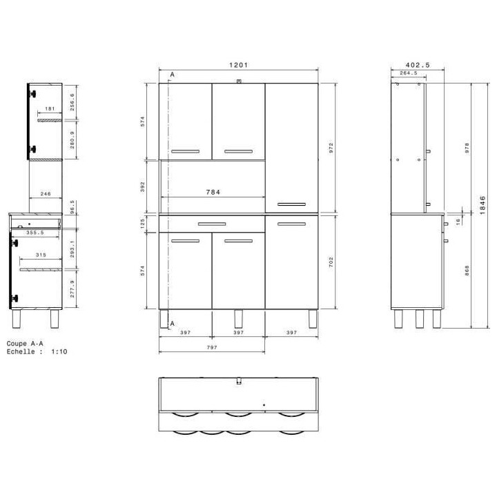 OSLO Buffet de 120 cm - 1 Tiroir et 6 Portes - L 120 x P 40 x H 185 cm