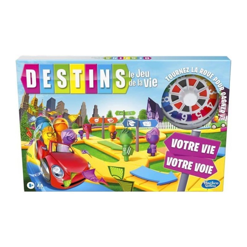 Destins Le jeu de la vie - Jeu de plateau pour la famille - 2 a 4 joueurs - pour enfants - des 8 ans - avec pions colorés