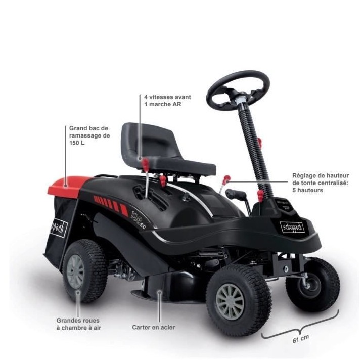 Tondeuse thermique autoportée SCHEPPACH MR196 61 - Largeur de coupe :