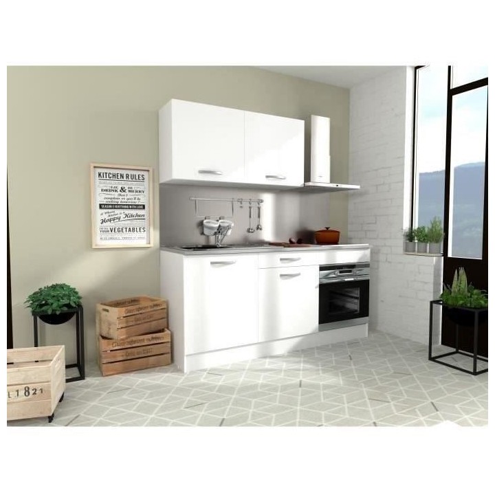 Cuisine complete OSLO - L 180cm - Blanc Mat - Plan de travail inclus