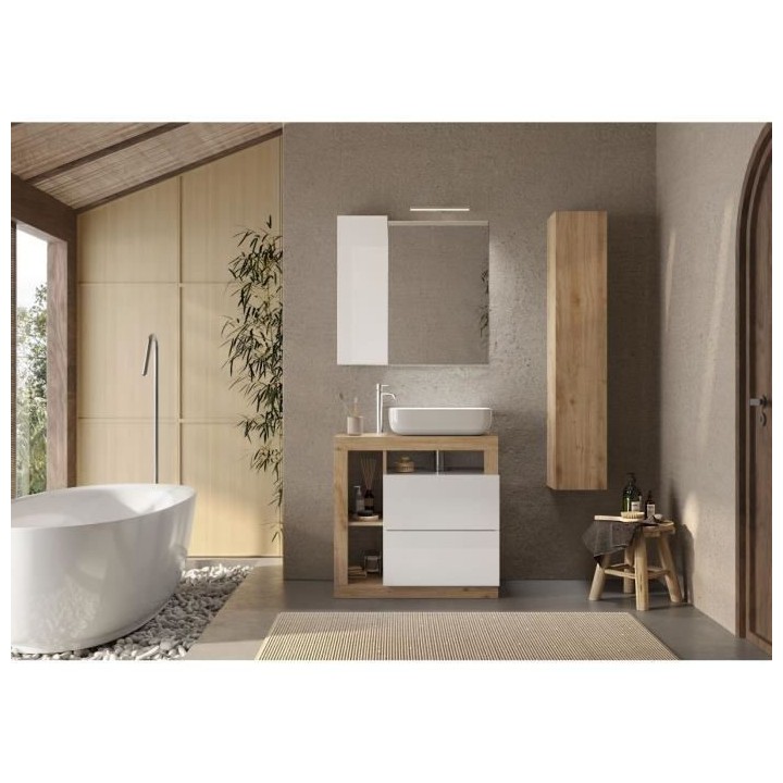 Ensemble Meuble salle de bain HAMBOURG L78 - Vasque + 2 Tiroirs + 3 ni