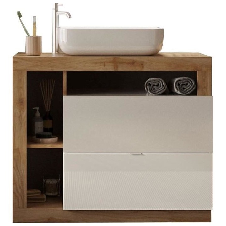 Ensemble Meuble salle de bain HAMBOURG L78 - Vasque + 2 Tiroirs + 3 ni