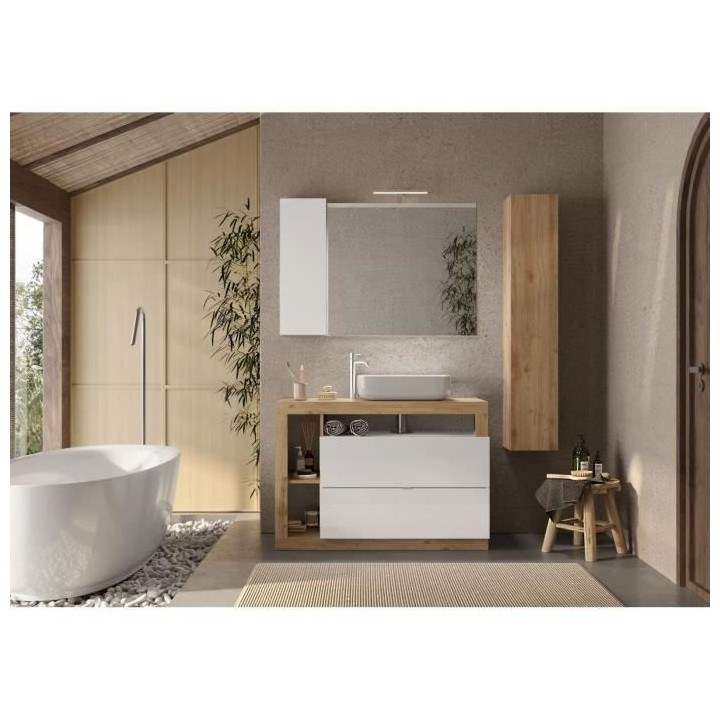 Ensemble Meuble salle de bain HAMBOURG L110 - Vasque + 2 Tiroirs + 3 n