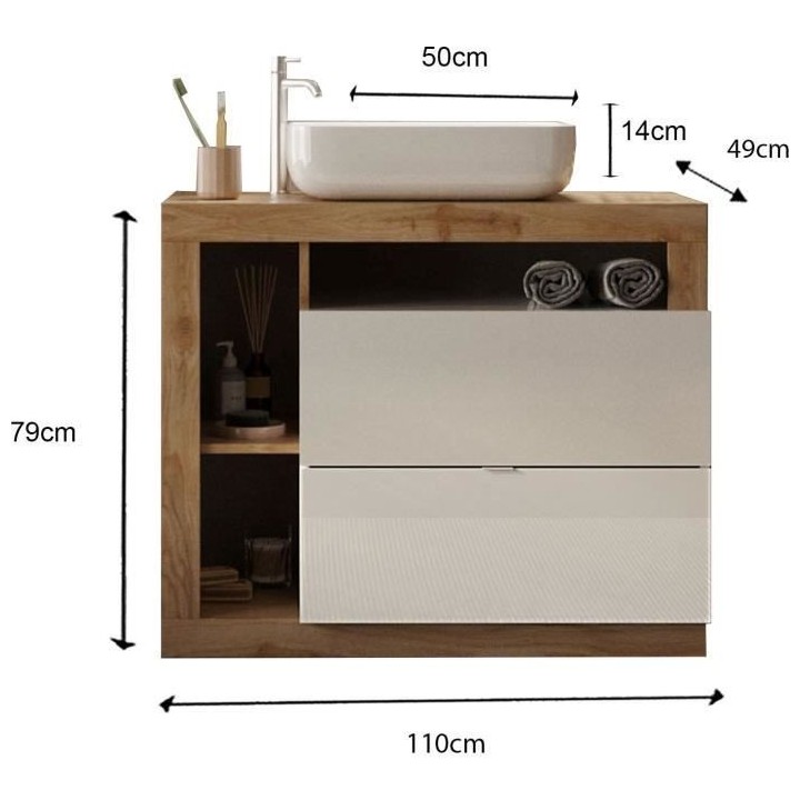 Ensemble Meuble salle de bain HAMBOURG L110 - Vasque + 2 Tiroirs + 3 n
