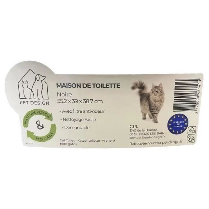 SACHA Maison de toilette pour chat - Bac a litiere - 56 x 40 x 39 cm -