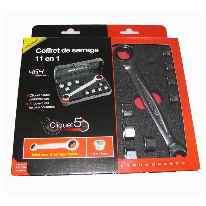Coffret de Clés Polygonales a Cliquets 11 en 1 FACOM - 464.J1APB (Liv