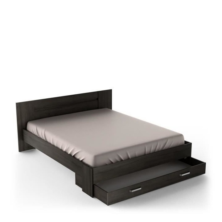 Lit adulte RICHMOND 160x200 cm - Décor chene Waterford - 1 Tiroir - L