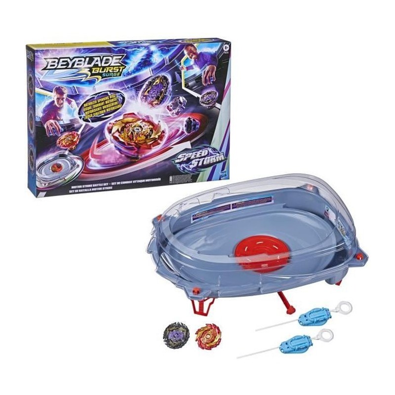 BEYBLADE - Burst Surge Speedstorm - Set de combat Motor Strike - arene Beystadium - 2 toupies et 2 lanceurs