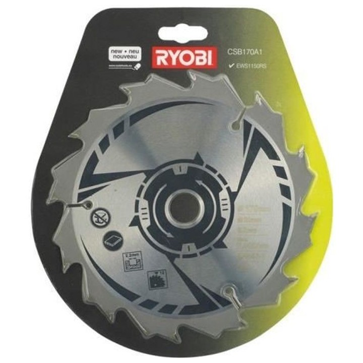 Lame de scie circulaire RYOBI 170 mm - 12 dents - Alésage 20 mm