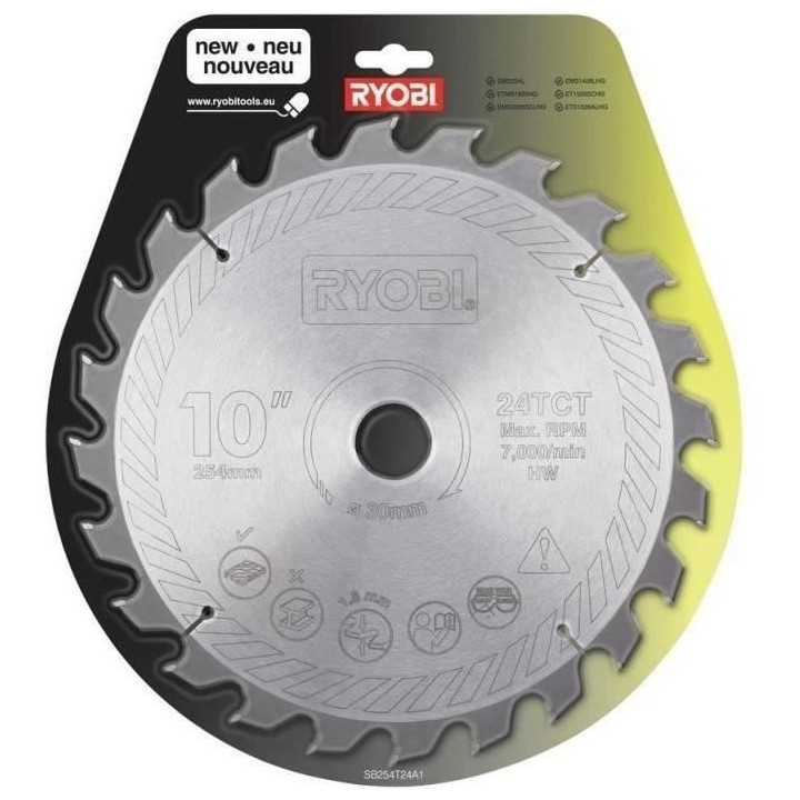 RYOBI Lame carbure 24 dents diametre 254 mm alésage 30mm