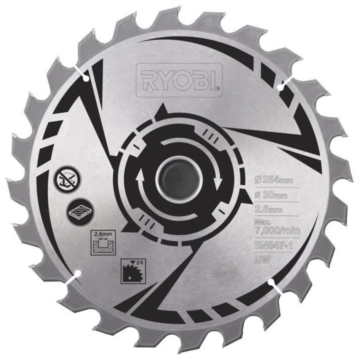 RYOBI Lame carbure 24 dents diametre 254 mm alésage 30mm