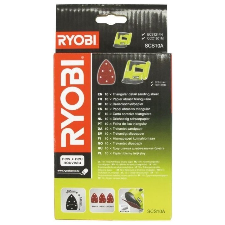 Assortiment 10 abrasifs auto-agrippants - RYOBI - 140x100 - pour ponce