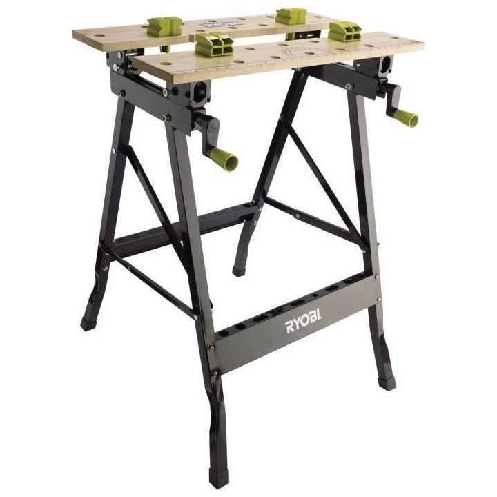Etabli pliable - RYOBI - Orientable a 90° - Table bambou 605 x 625 x