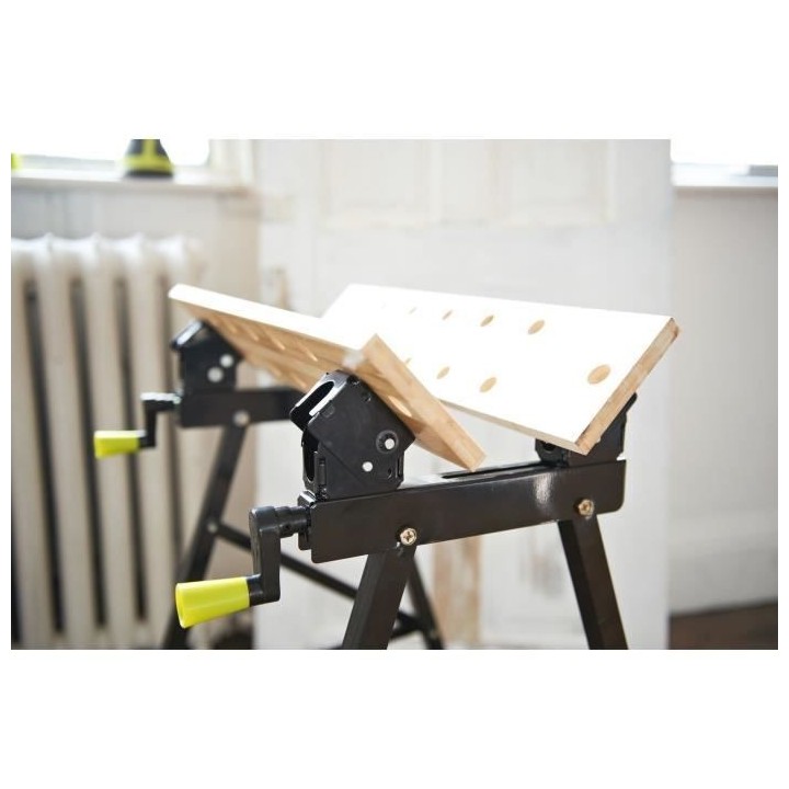 Etabli pliable - RYOBI - Orientable a 90° - Table bambou 605 x 625 x