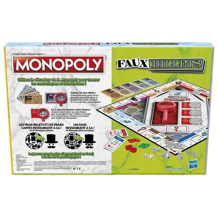 MONOPOLY - Faux billets - Jeu de plateau pour la famille et les enfant