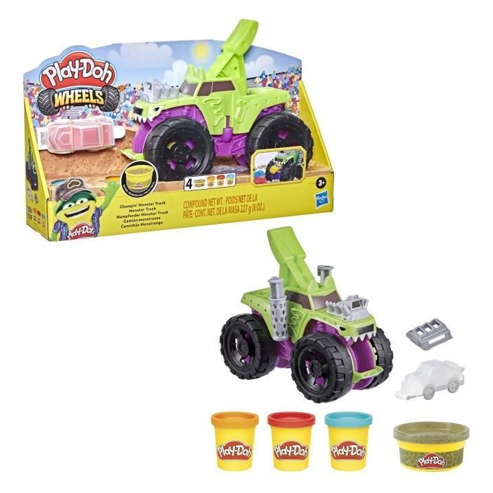 PLAY-DOH - Wheels - Jouet Monster Truck avec voiture et 4 couleurs