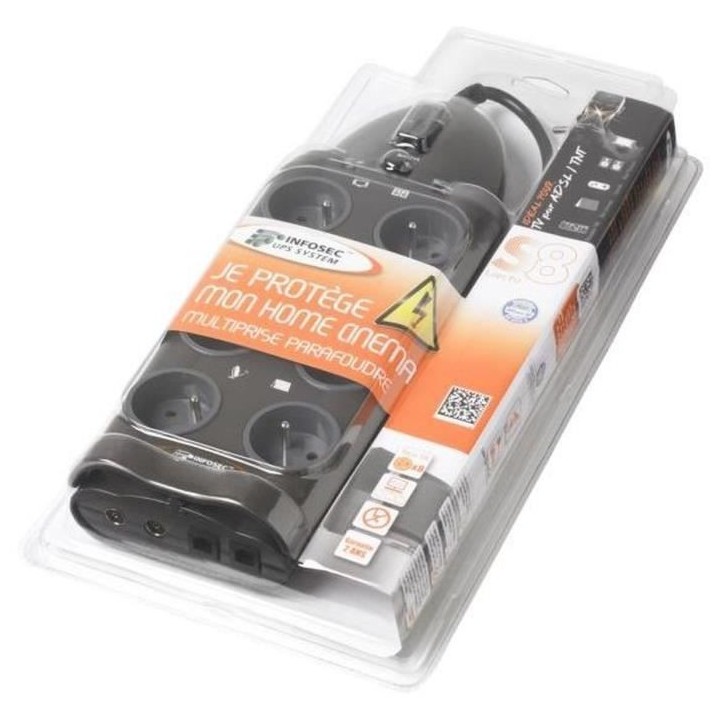 INFOSEC - S8 LAN TV - Parasurtenseur 8 Prises FR + 2 RJ45 + 2 Coax - G