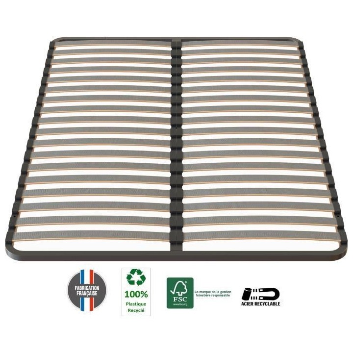 SEDAC Sommier 140 x 190 - 18 lattes 53 mm - Anthracite