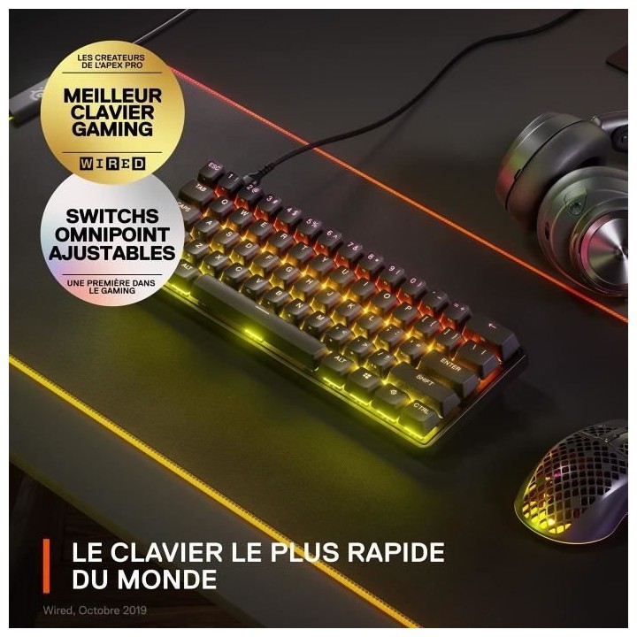 Clavier Gaming - AZERTY - STEELSERIES - Apex Pro Mini FR - Sans Pavé