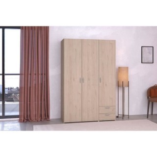 Armoire VARIA - Décor chene et blanc - 3 portes - 2 tiroirs - 120,3 x