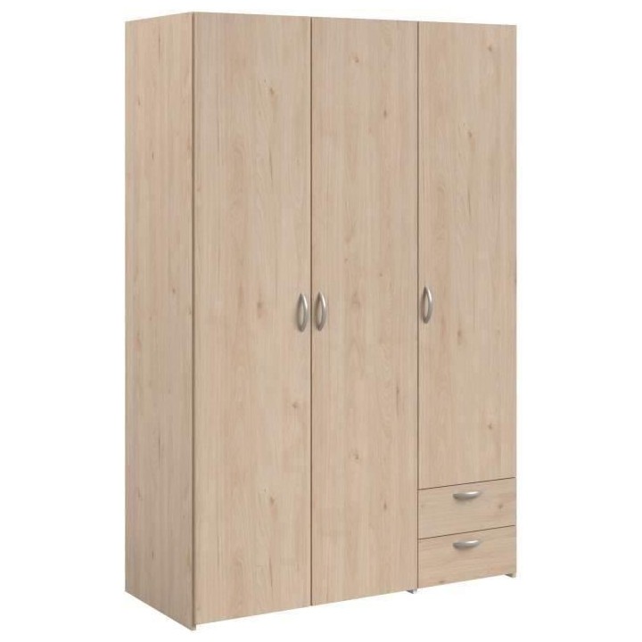 Armoire VARIA - Décor chene et blanc - 3 portes - 2 tiroirs - 120,3 x
