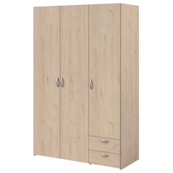 Armoire VARIA - Décor chene et blanc - 3 portes - 2 tiroirs - 120,3 x