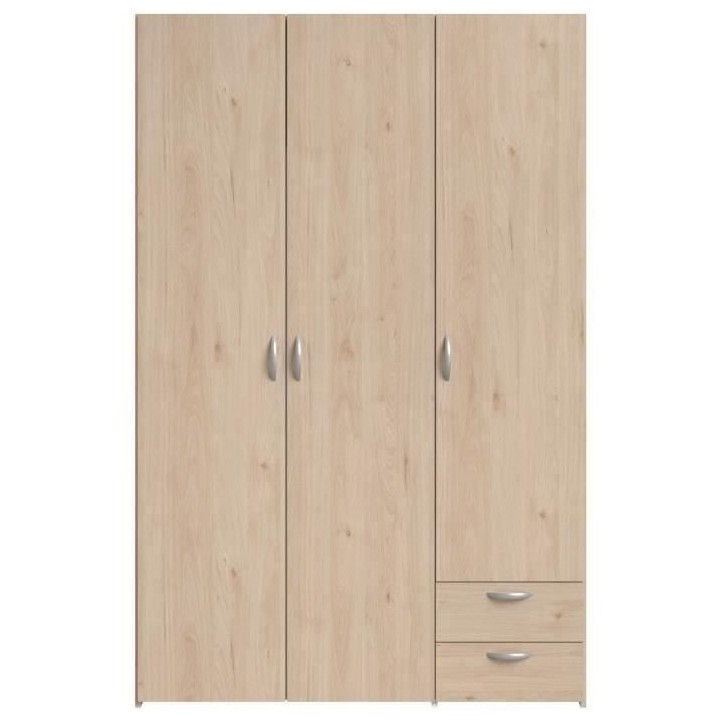 Armoire VARIA - Décor chene et blanc - 3 portes - 2 tiroirs - 120,3 x