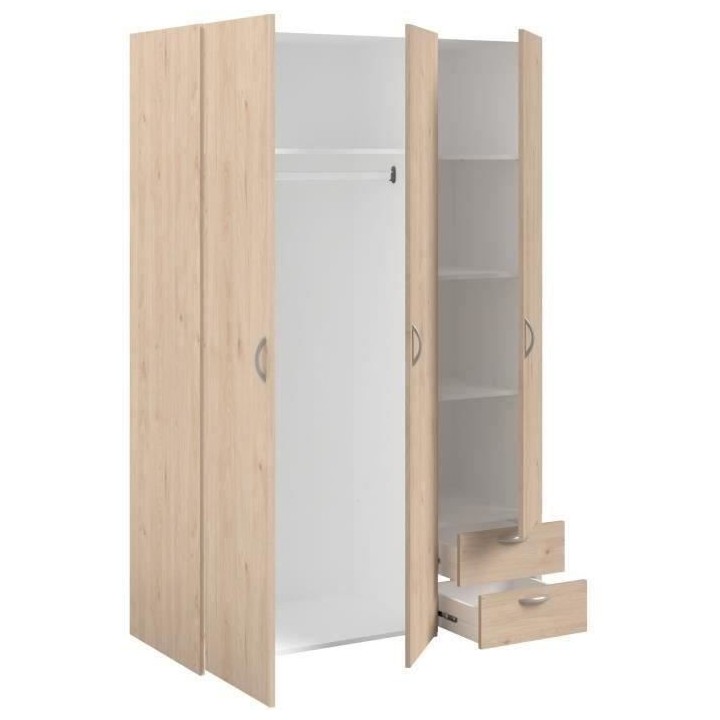 Armoire VARIA - Décor chene et blanc - 3 portes - 2 tiroirs - 120,3 x