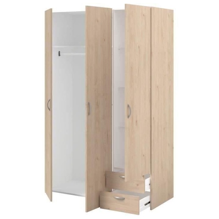 Armoire VARIA - Décor chene et blanc - 3 portes - 2 tiroirs - 120,3 x