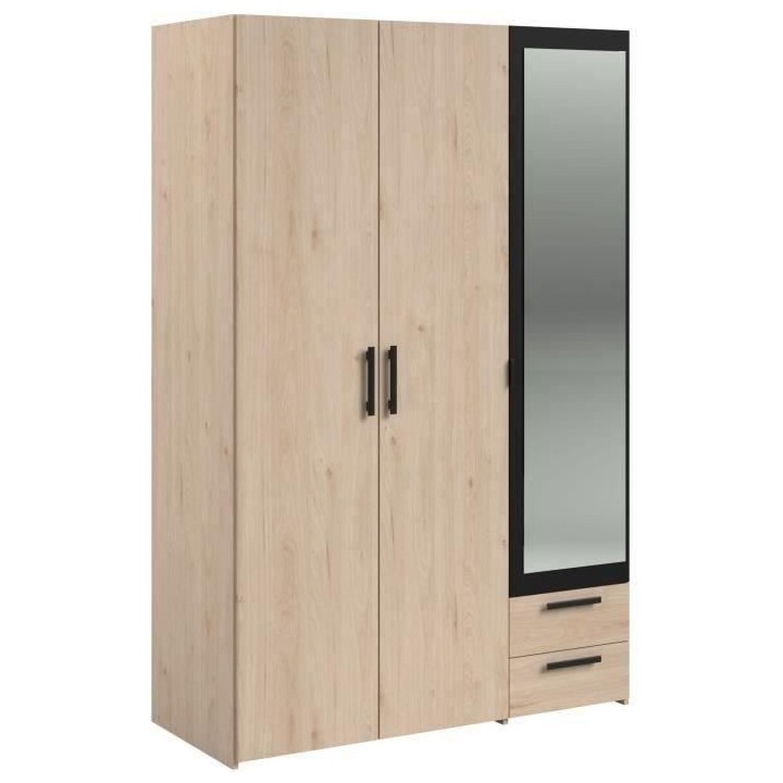 Armoire - Panneau de particules - Décor chene et noir - 3 portes droi